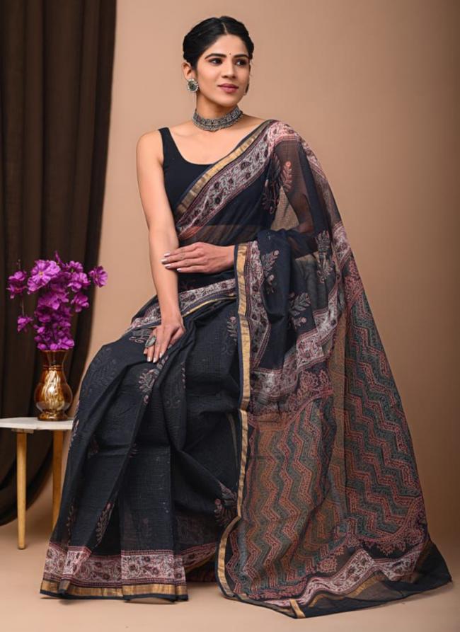 Cotton Navy Blue  Digital Printed Saree